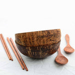 Load image into Gallery viewer, Coconut Bowl Set, Handmade (2 bowls, 2 spoons, 2 chopsticks)
